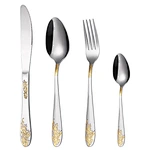 Stainless Steel Cutlery Set with Gold Pattern for Wedding Table Decoration